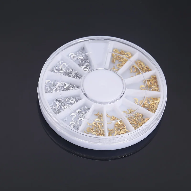 Одно колесо новые 3D металлизированные для дизайна ногтей украшения золото серебро смешанный цвет ноготь с заклепкой Подвески Луна Форма аксессуары для маникюра - Цвет: mix