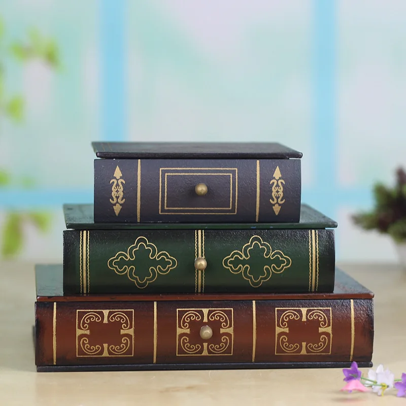 Antique style book type three layers drawer resin jewelry box dressing