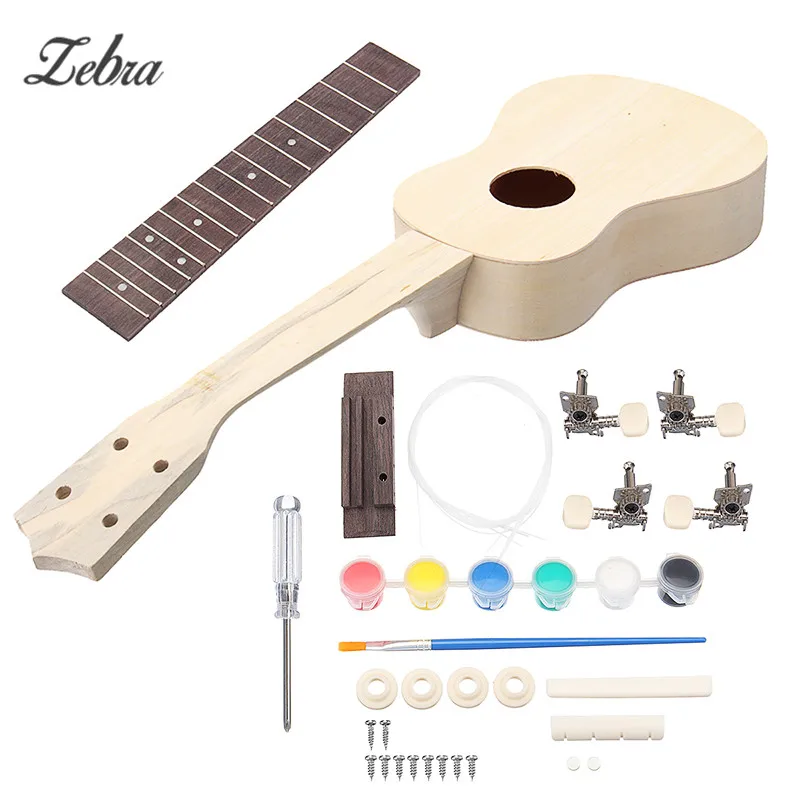 

Zebra 21 Inch Simple and fun Ukulele DIY Kit Hawaii Guitar Handwork Support Painting Childrens Toy Assembly for Amateur