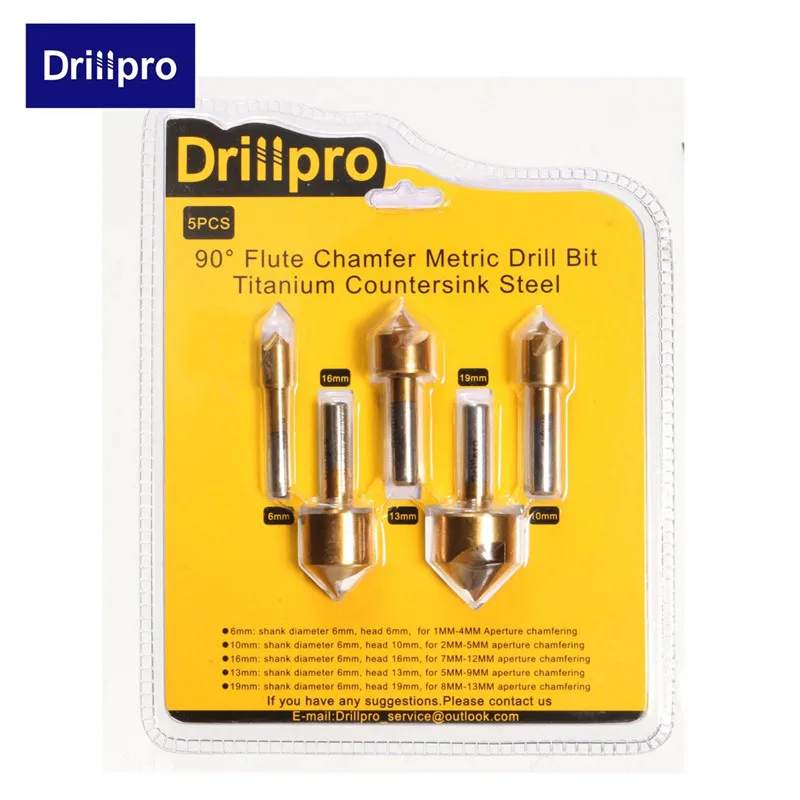 Drillpro 5 шт. Метрическая Зенковка сверло 90 градусов Одна Флейта кромка фаска 6 мм-19 мм Высокоуглеродистая сталь деревообрабатывающий инструмент