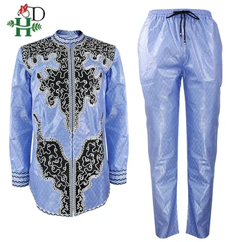

H&D 2020 new african men clothes dashiki shirt pants set embroidery pattern tops trouser suit men's traditional african clothing