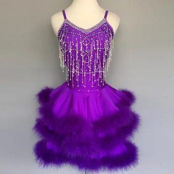 

New style latin dance costume sexy beads feather latin dance dress for women latin dance competition dresses A72 S-4XL