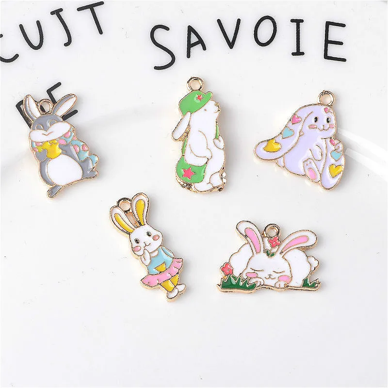

10pcs New Korean enamel Rabbit bunny charms hare Cartoon Alloy animal DIY jewelry earrings pendant accessories spot wholesale