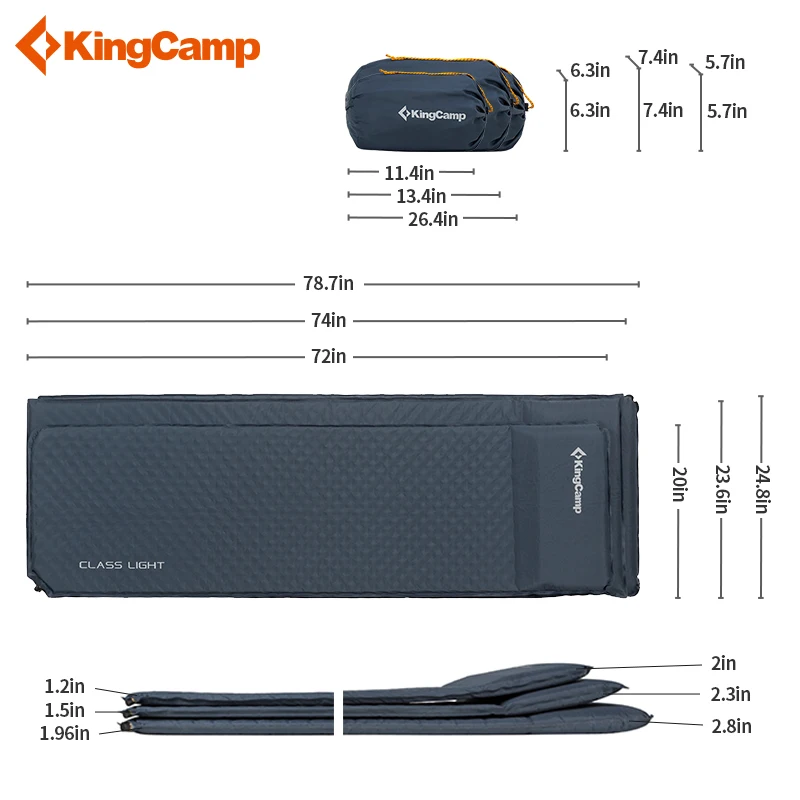 KingCamp الذاتي النفخ التخييم خفيفة فراش دائم أكسفورد PVC وسادة النوم للتخييم التنزه بساط نوم مع وسادة