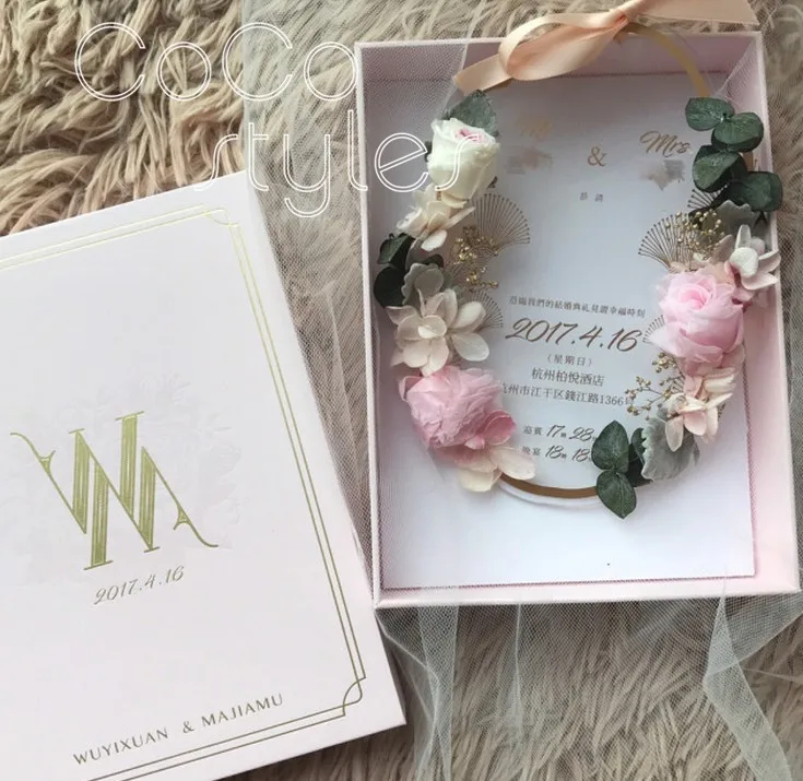  Cocostyles personalized super elegant die cut acrylic invitation card with preservedfreshflower for - 32870722574