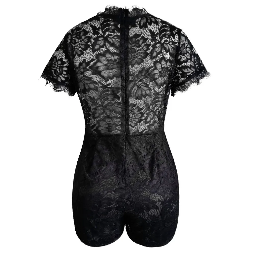 Womail bodysuit Women fashion Lace Sleeveless Hollow Out Short Jumpsuit Ladies club Playsuit Romper holiday Sexy Skinny J612