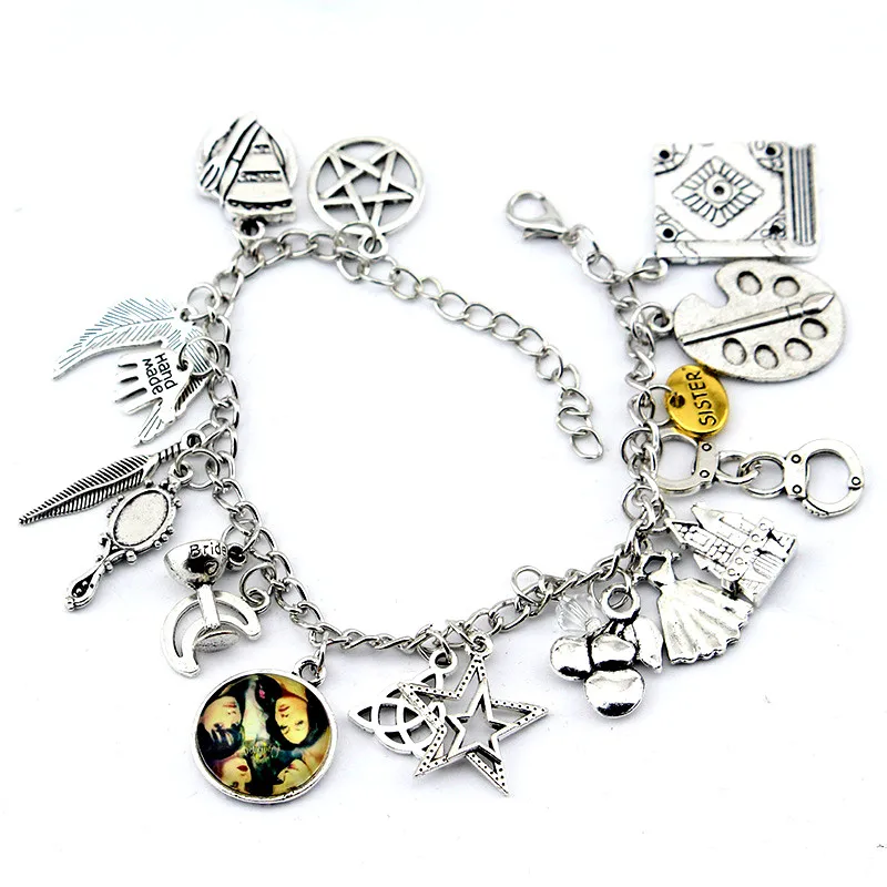 

Hot Movie Power of Three Book of Shadows Mirror Feather Stars the Moon Bracelet Jewelry For Man