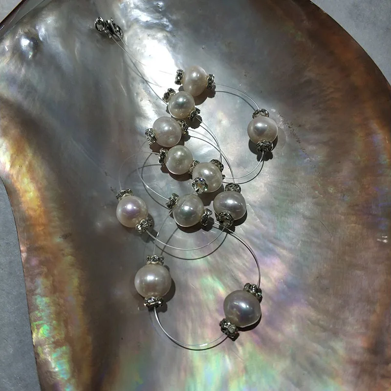 JYX Shinning Star!Natural Babysbreath pearl necklace 8*10mm oval white freshwater pearls necklace simple style for women