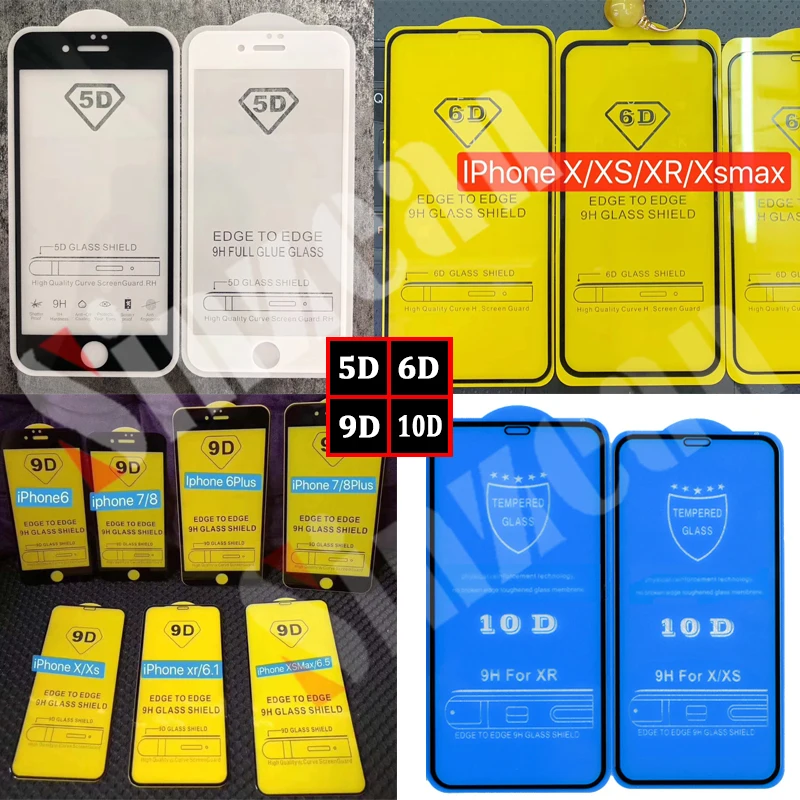 

Sinzean 100pcs 5D/6D/9D/10D Full Glue Tempered Glass for iphone 11 Pro/XS MAX/XR/6/7/8 Plus Screen Protector With Backplane 2.5D