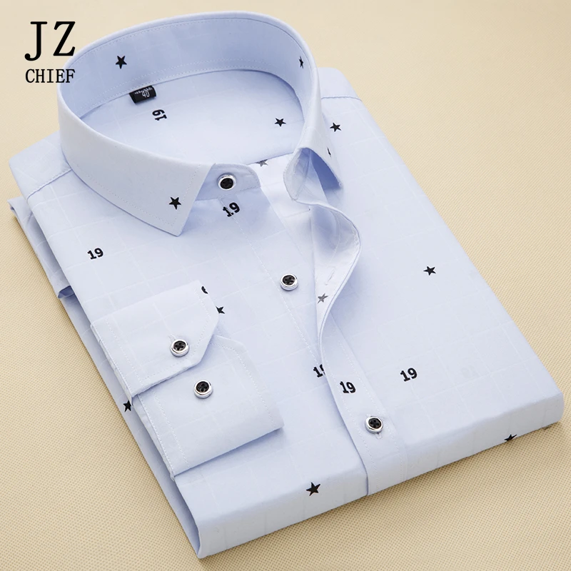 

JZ CHIEF Men Shirt Long Sleeve Casual Slim Fit Japanese Streetwear Men Autumn Printing Shirt Polka Dot Blouse Dress Shirt Spring