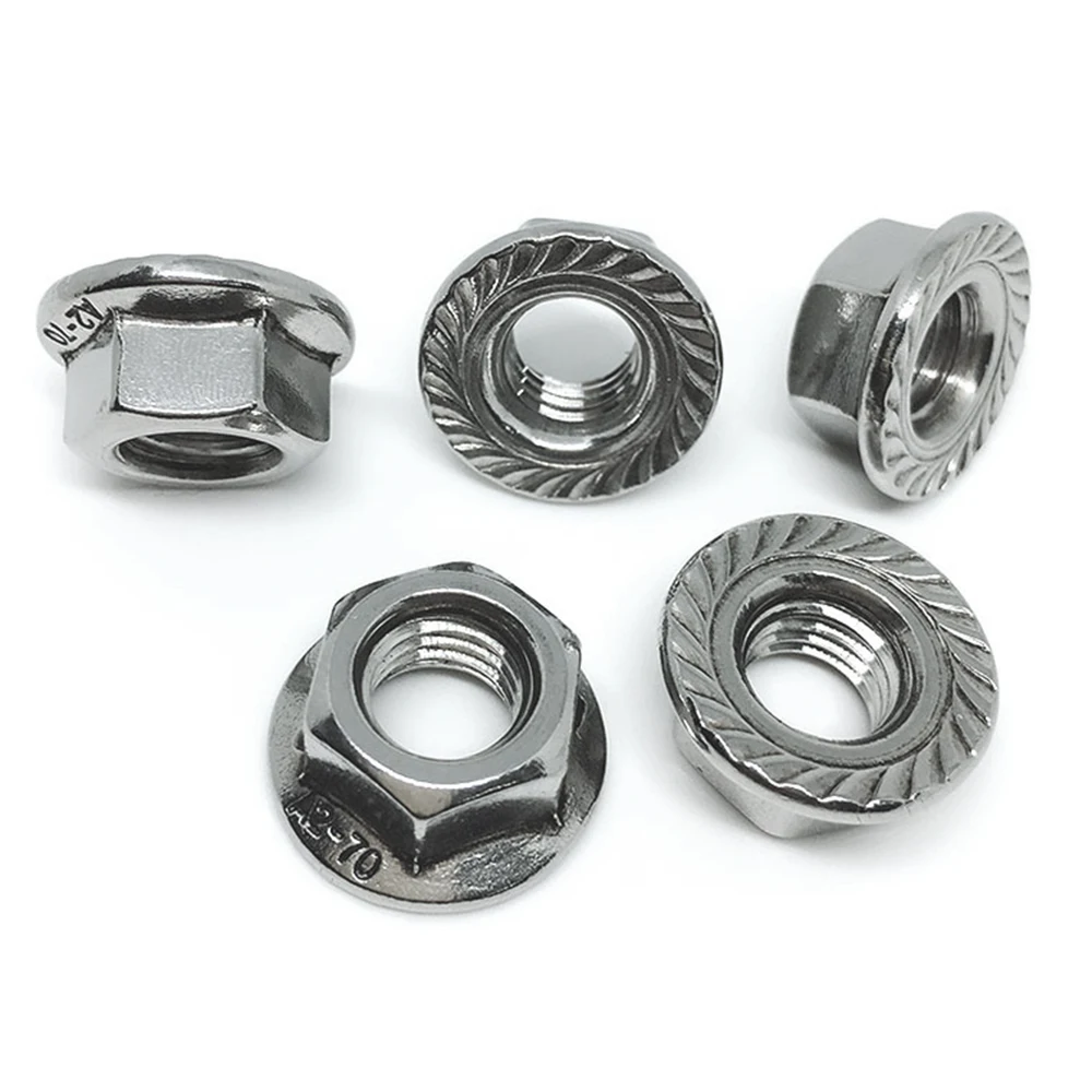 

20/50/100Pcs DIN6923 M3 M4 M5 M6 M8 304 Stainless Steel Hexagon Flange Nuts Pinking Slip Locking Lock Nuts HW015