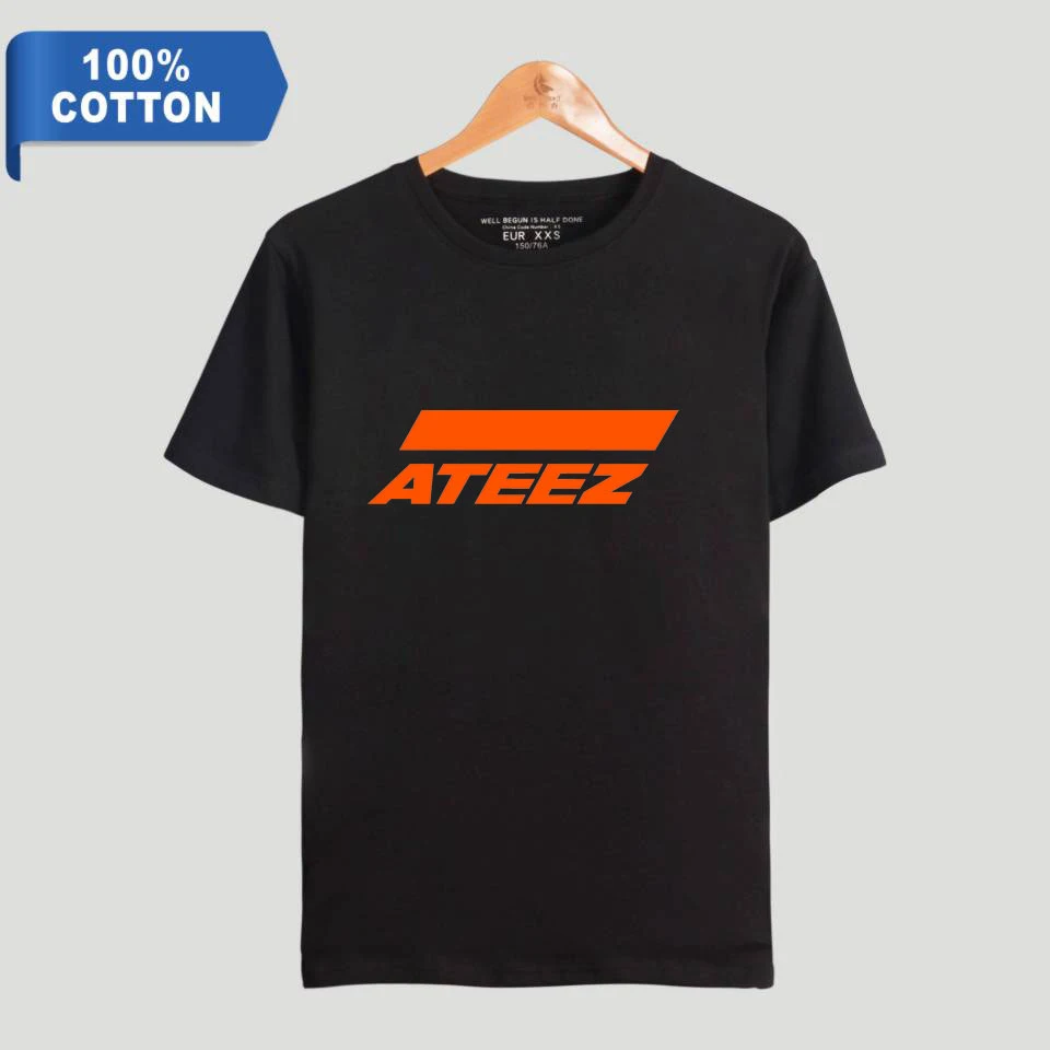 Футболка с коротким рукавом и принтом логотипа Kpop ATEEZ Group 100% хлопок одежда