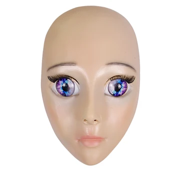 

Hot Female Sweet Girl Full Face Kigurumi Mask With BJD Eyes cartoon Cosplay Japanese Anime Role Lolita Mask Crossdress Doll Mask