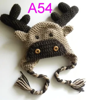 

free shipping,30pcs/lot Baby Crochet Christmas deer Hat,New Handmade Baby Crochet X-Mas Reindeer Hat Photograph prop 100% cotton