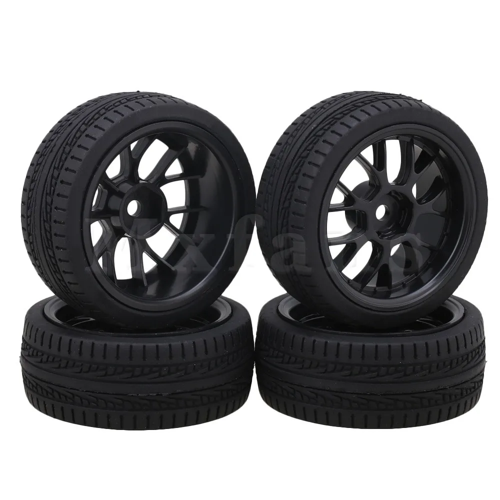 Mxfans Black Plastic Y Shape Wheel Rims Arrow Type Rubber Tyres for RC 1 10 On
