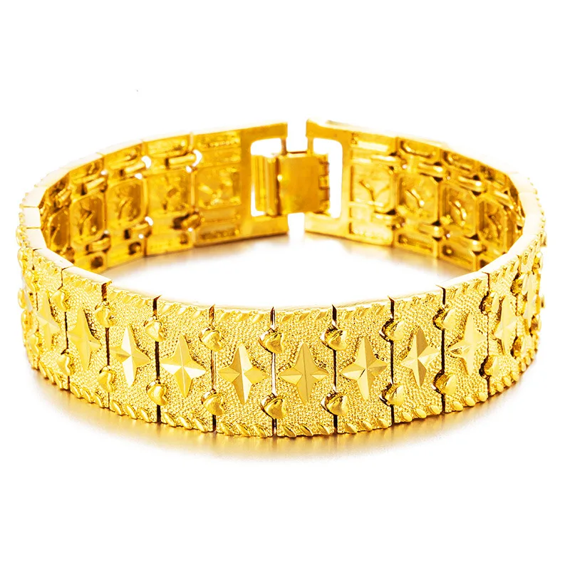 

Men's Watchband Wrist Chain Yellow Gold Filled 17mm Wide Curb Link Solid Bracelet Statement Jewelry