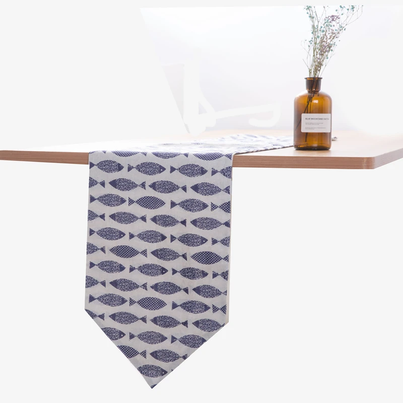 Blue Fish Modern Table Runner Nylon Cloth Cutwork Embroidered | Дом и сад
