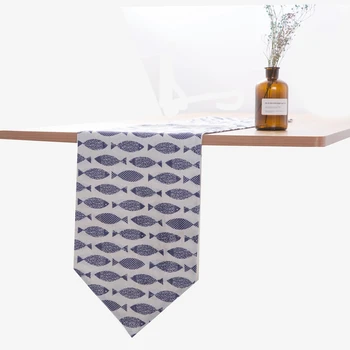 

Blue Fish Modern Table Runner Nylon Runner Table Cloth Cutwork Embroidered Table Runner