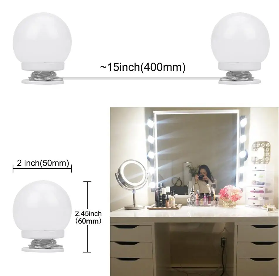 Светодиодный светильник для туалетного столика, AC100-240V, лампа для макияжа, 10 лампочек, комплект для туалетного столика, столик для макияжа, с регулируемой яркостью, голливудский туалетный зеркальный светильник, 10 Вт+ штекер