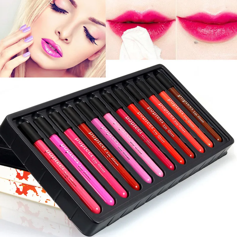 

12 Colors/ Set Maquiagem Matte Lip Gloss Liquid Lipstick Set Lips Tint Pigment Long Lasting Makeup Cosmetic Beauty Tool