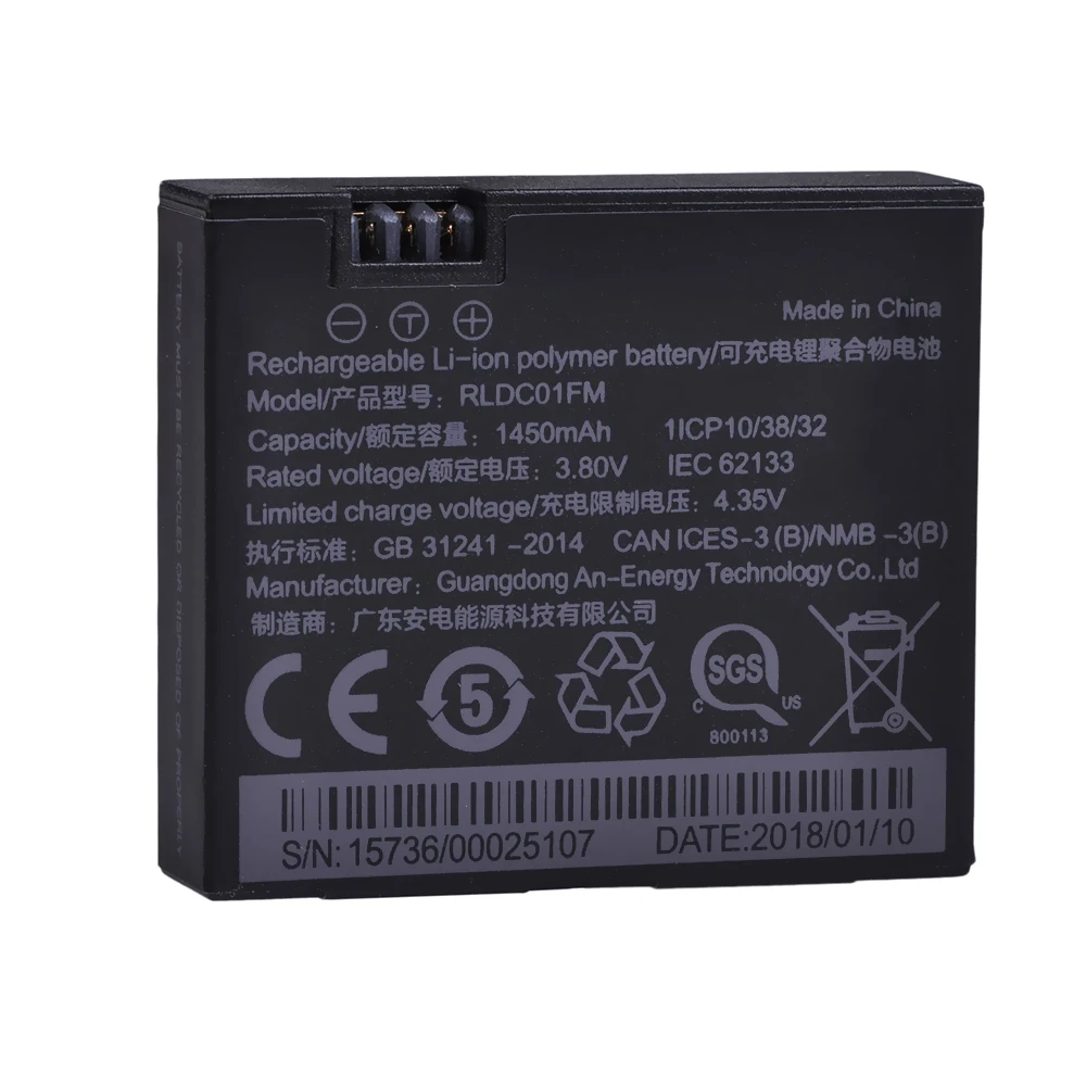 Tectra 2PCS Li-ion 1450mAh 3.80V Original Mijia 4k Camera Battery for Sport Xiao mi Mi Jia Action Mini Cameras