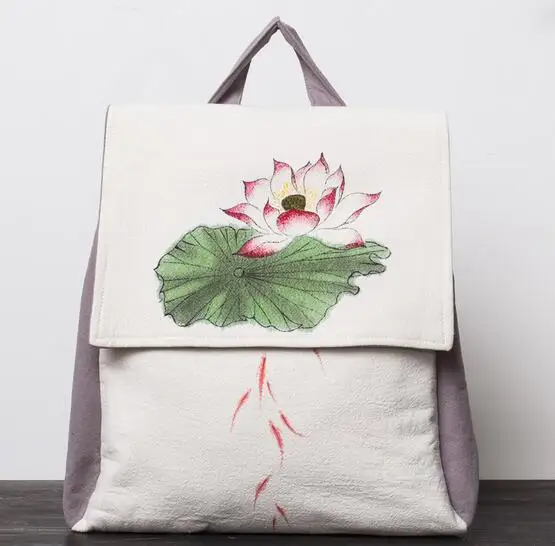 Ретро ручная роспись сумка Хлопковая Сумка для белья винтажный наплечный рюкзак летняя сумка пакет, сумка для путешествия bolsa feminina FR450 - Цвет: White