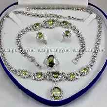 Очаровательная! Перидот инкрустация звено браслет серьги кольцо кулон ожерелье набор AAA+ нефрит