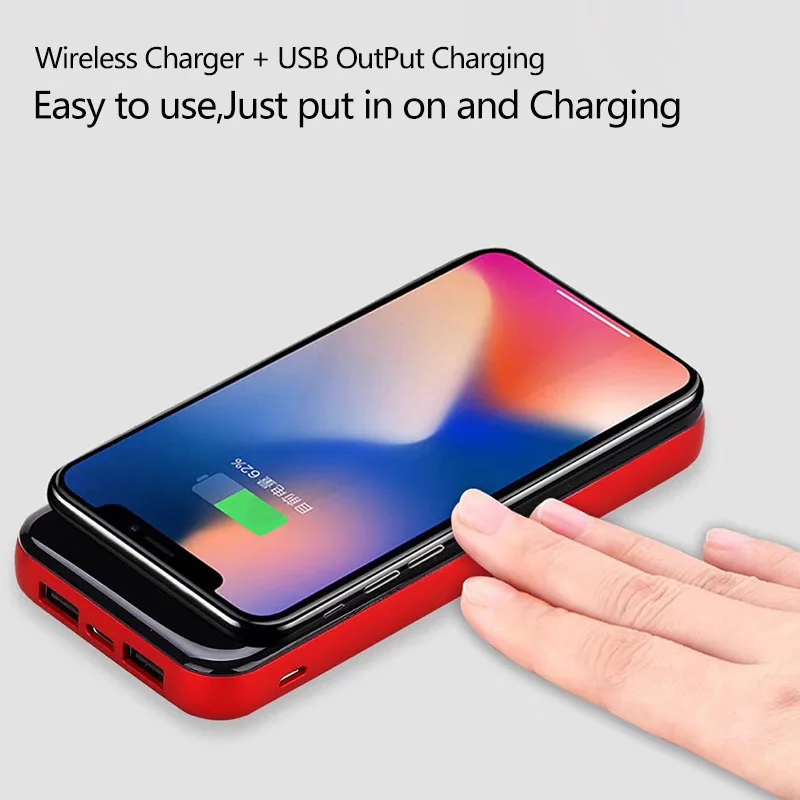 Qi Беспроводное зарядное устройство 10000 мАч Внешний аккумулятор power Bank type-c Micro USB power bank светодиодный дисплей повербанк для смартфона мобильного телефона