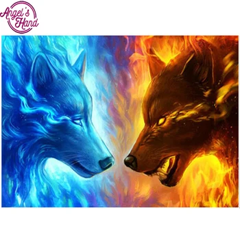 

Diamond Painting Cross Stitch Animal NEW DIY Diamond Embroidery Wall Decor Full Square Rhinestone Ice fire Wolf Diamond Mosaic