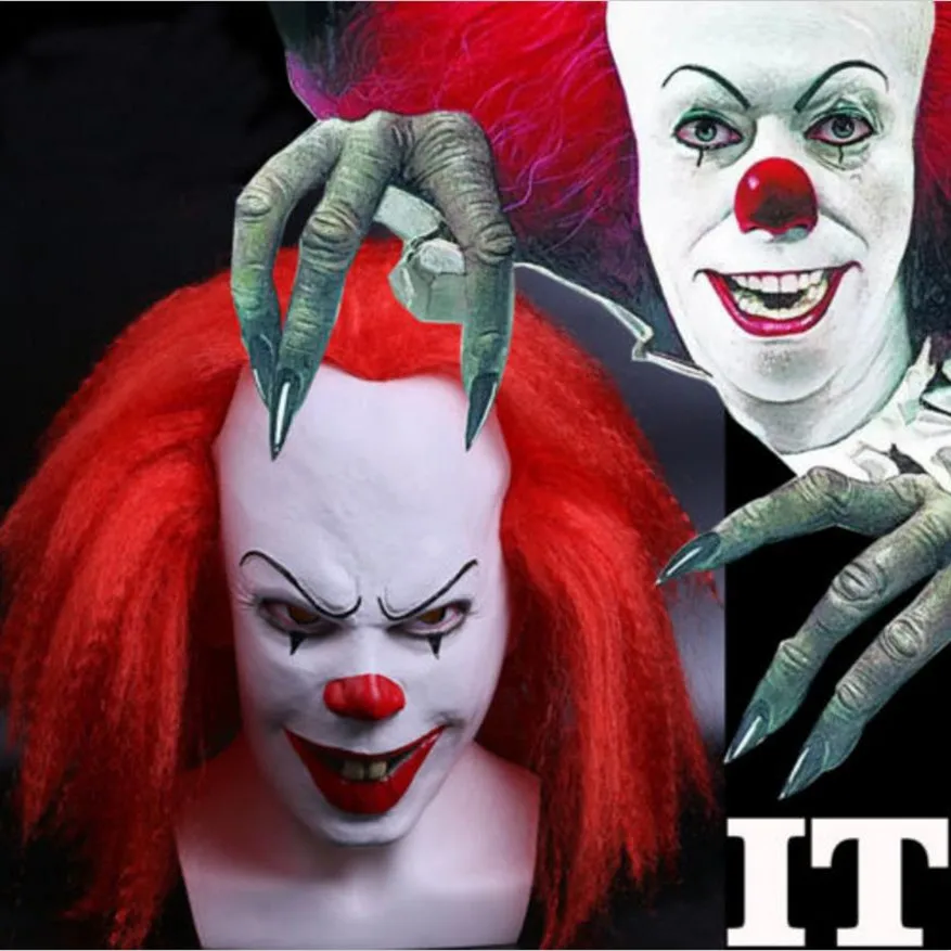 Movie Stephen King's It Mask Pennywise Mask Cosplay Masks Red Hair Clown Joker Halloween (9)