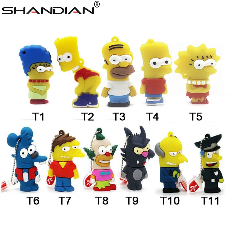 

SHANDIAN Bart Simpson Mouse Wolf 4GB 8GB 32GB 64GB Memory Stick U Disk PenDrive Homer Pen Drive USB Flash Drive