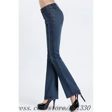 Высокое качество, акция, женские джинсы, джинсы со средней талией, расклешенные брюки для девочек, брюки с расклешенной подошвой размера плюс 26-36