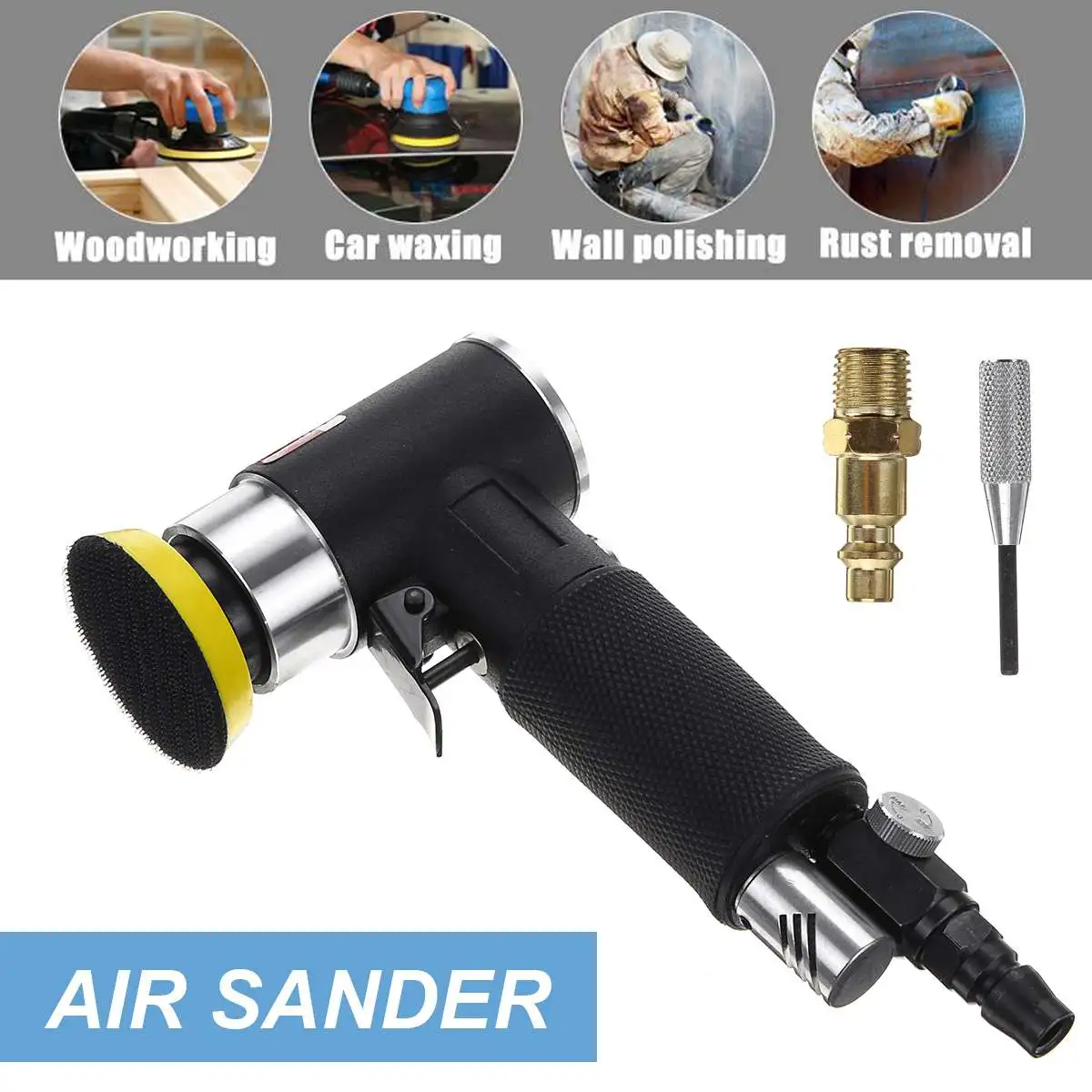 

2" Air Sander Kit Mini Pneumatic Angle Polishing Machine Sanding Pads Orbital Dual Action Polisher