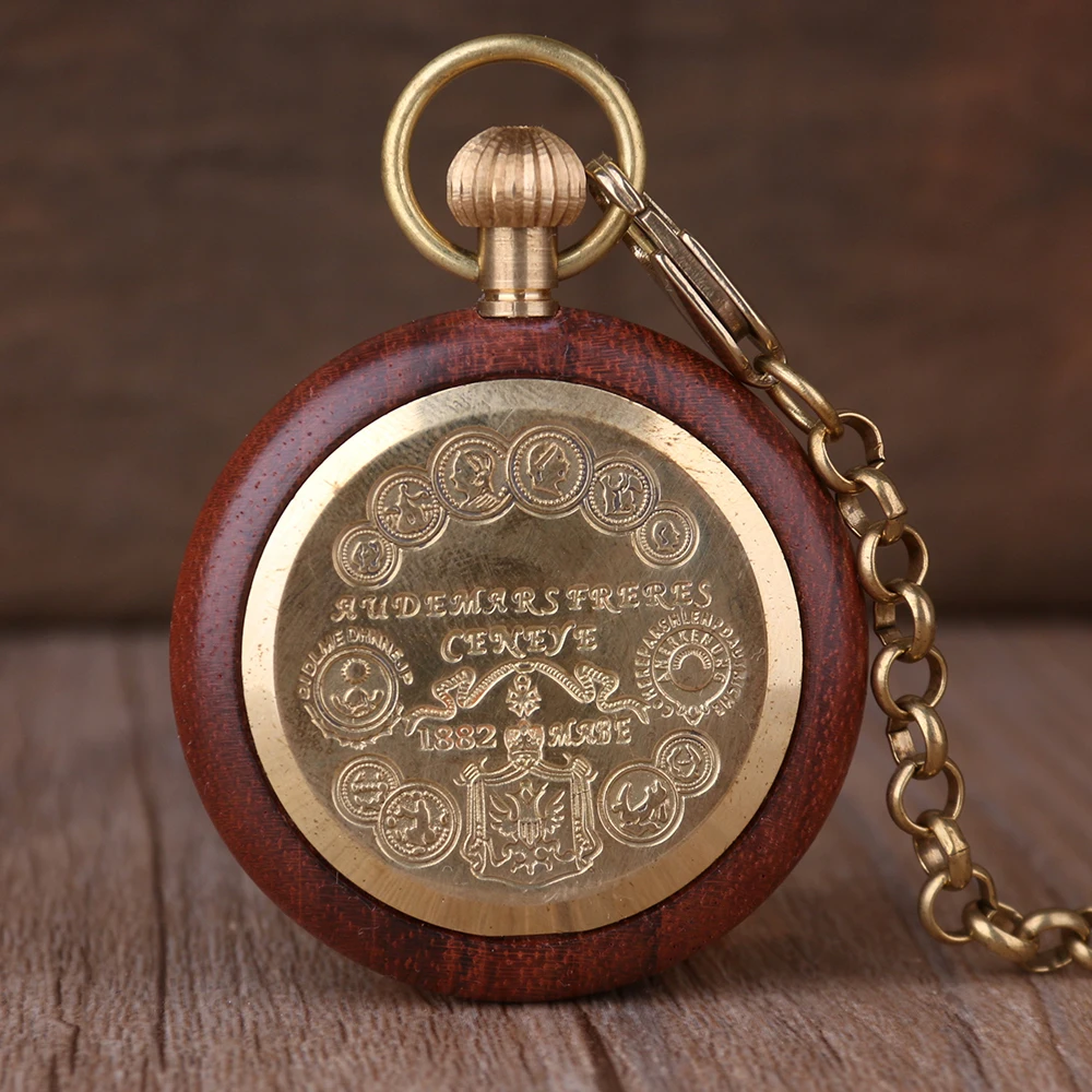 Ретро Деревянные красные карманные механические часы Женская Мужская Ручная сумка с цепочкой ожерелье для мужчин и женщин унисекс PJX011