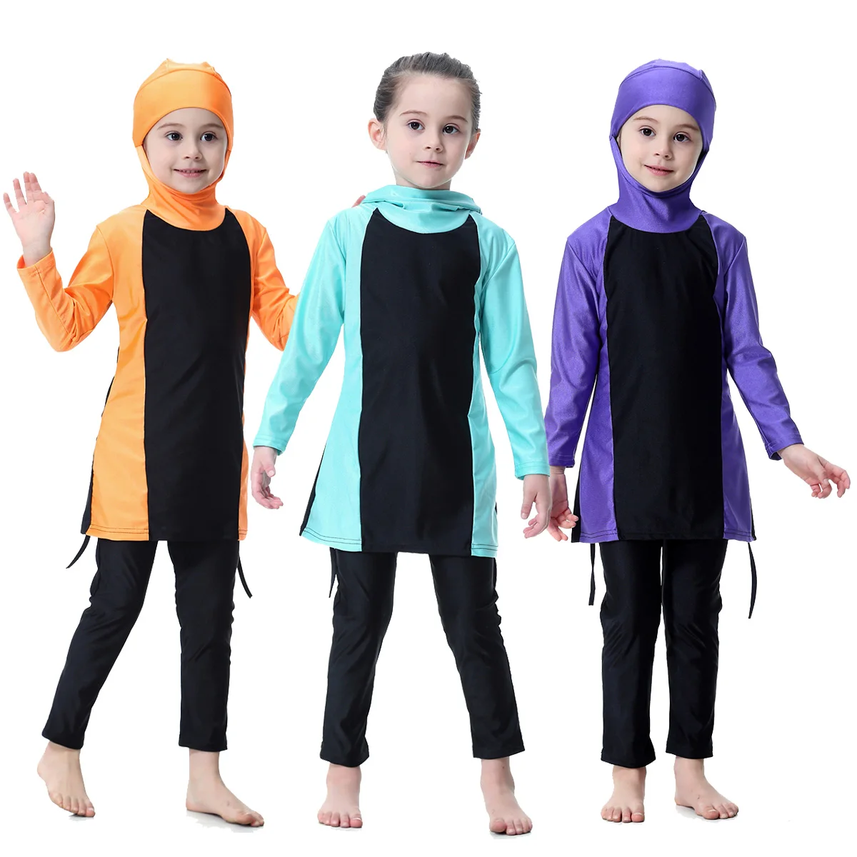 

Muslim girl traditional fashion swimwear Swimsuit Two-piece suit Girls Swimsuit Islamic Clothes Children Kids Beachwear
