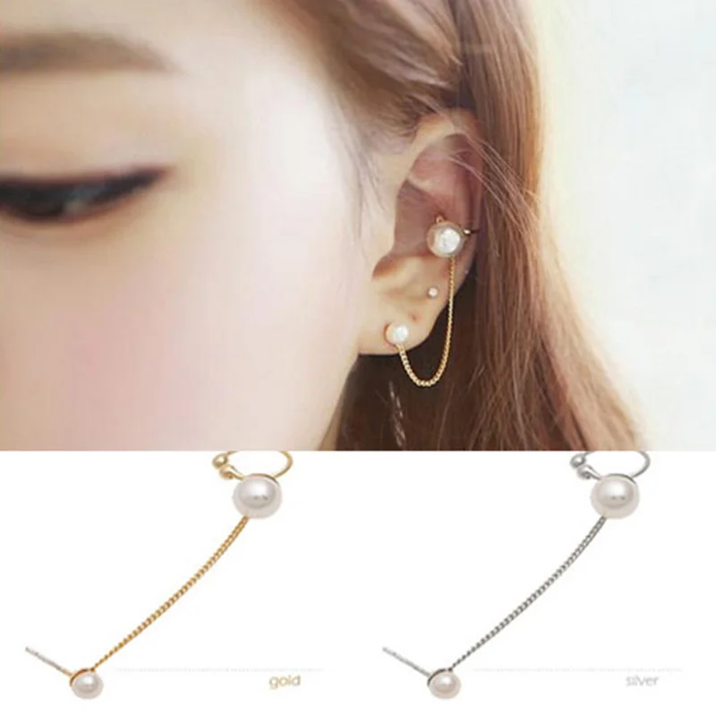 Buy beautiful simple design double pearl lip earrings for women sweet long