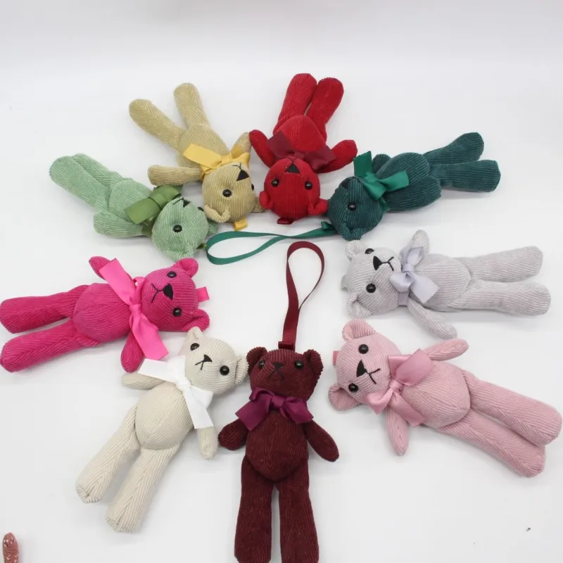 Luxury Bowtie Teddy Bear Dolls Toys Corduroy Stripe Bear Cloth Doll Small Key Bag Pendants Wedding Party Flower Decor 1418cm 10pcs (5)