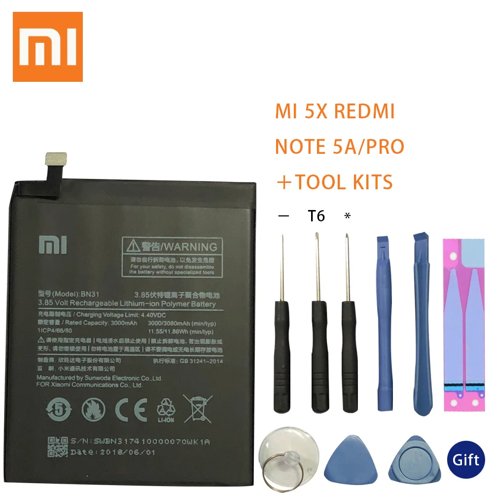 

Xiao Mi Original Replacement Battery BN31 For Xiaomi Mi 5X Mi5X Xiaomi A1 Xiaomi Redmi Note 5A Authentic Phone Battery 3080mAh