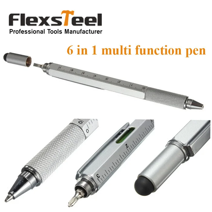 

2015 New Promotion Gifts Pocket 6 in 1 Multi Function Pen Tool with Touch Screen Ruler Level Multi Head Mini Screwdriver