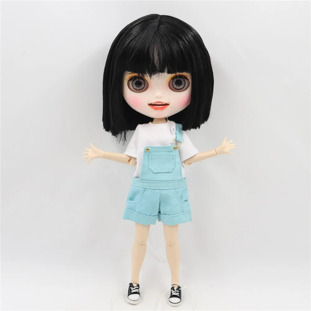 Ледяная фабрика blyth кукла 1/6 bjd индивидуальные лицо белая кожа суставы тела короткие черные волосы, новое матовое лицо с зубами 30 см BL117