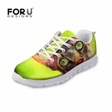 FORUDESIGNS/Осенняя повседневная обувь на плоской подошве с милым принтом кота; Женская Удобная дышащая обувь на плоской подошве; женская обувь для отдыха