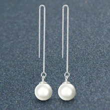 925 Sterling Silver with Platinum Plated Pearls Tassels Drop Earrings Women Charm Brand Jewelry Free Shipping (SE051)