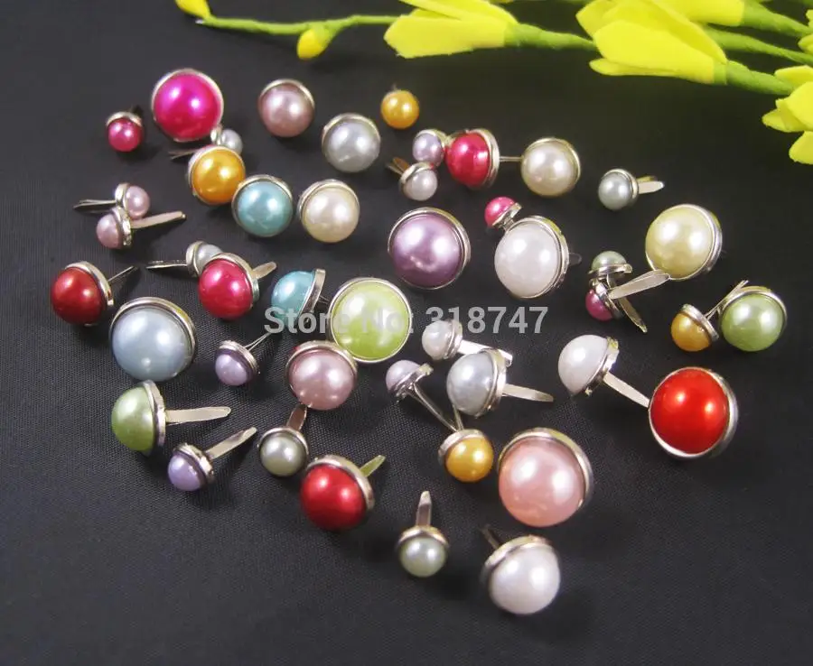 

Free shipping wholesale DIY Decorated Random mixed Colors Decoration Materials Mixed Sizes pearl brads (24pcs/Lot) G0942