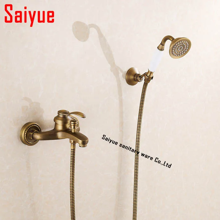 

Special Design Retro Antique Brass Bath Shower Faucet Set Exposed Hand Shower Set Bathroom Wall Mounted Shower Valve Set
