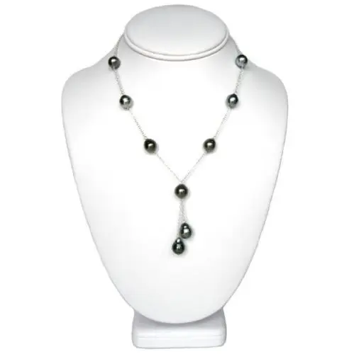 

9-10mm Tahitian Black Pearl 925 Silver Double Dangle Tin Cup Necklace