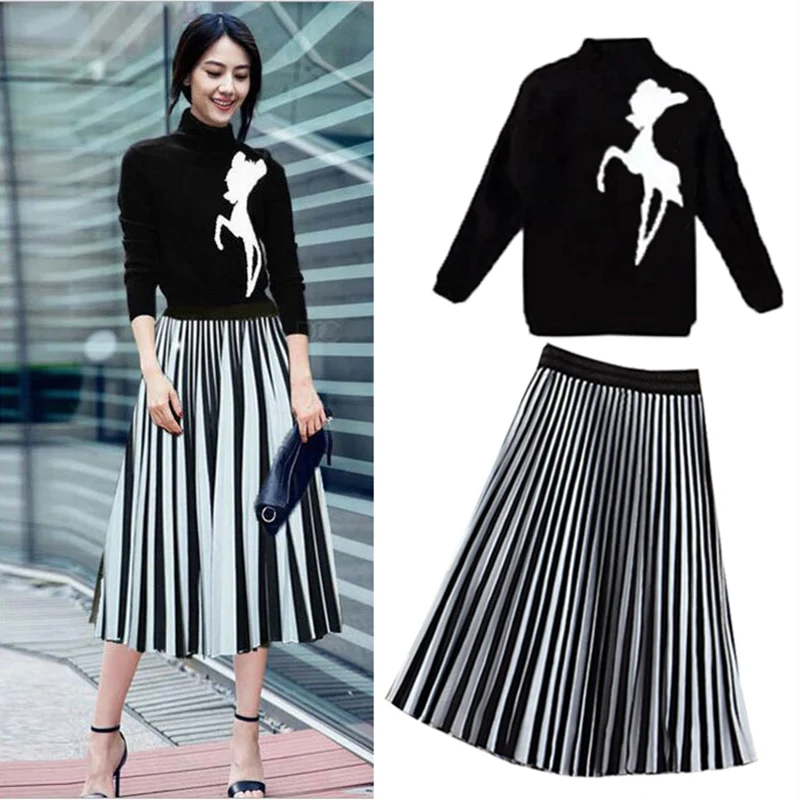 

The new 2018 star gao with knitting sweater pleated skirts child suit the stylish two-piece women autumn fashion