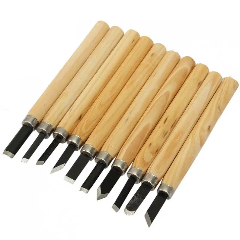 

New Arrival High Quality 10pcs/ Set Wood Handle Carving Mini Chisels Kit Handy Cutting Burin Tools Set