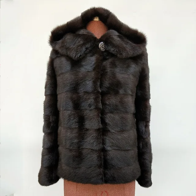DYCCFUR 2018 mink fur coat with hood natural Warm fur Solid real mink ...