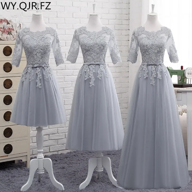 

MNZ-813H#Lace up Long middle short Bridesmaid Dresses 2019 new grey Sister group host party prom dress short plus size Custom