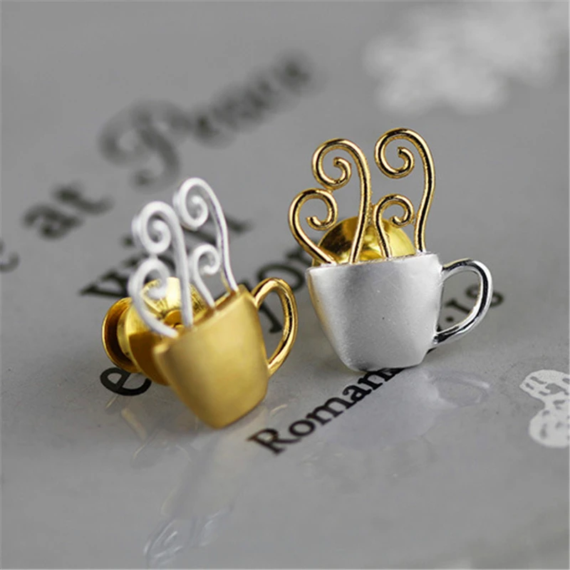 Lotus весело monment Настоящее стерлингового серебра 925 Дизайнер ручной Ювелирные украшения Прекрасный день знакомства Горячие Кофе чашки Броши Булавки